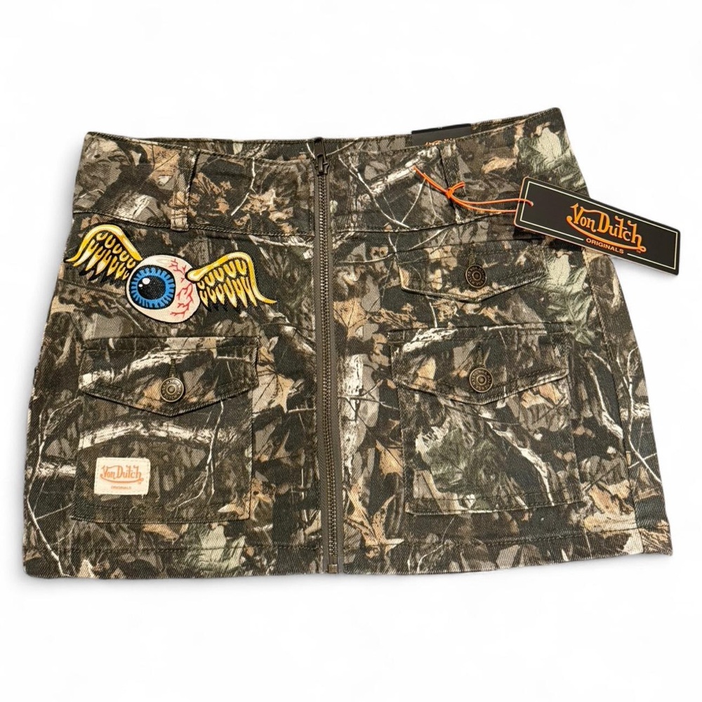 Von Dutch Camo Mini Skirt with Eye Graphic